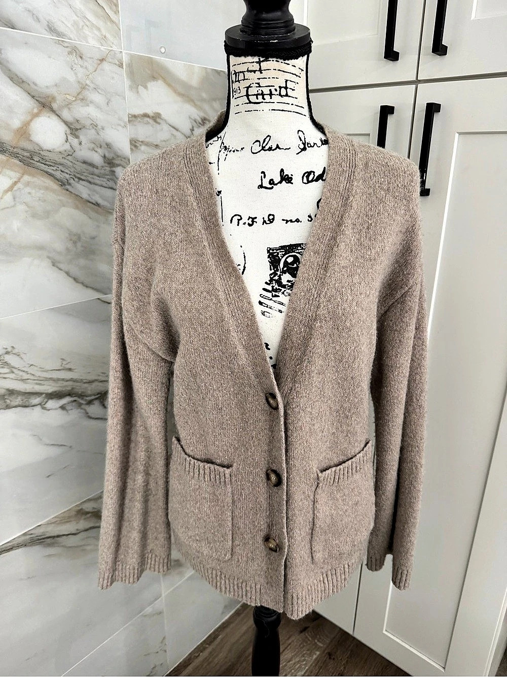 LE JEAN Alpaca Yak Blend Cardigan in Brown warm Pockets Sz L